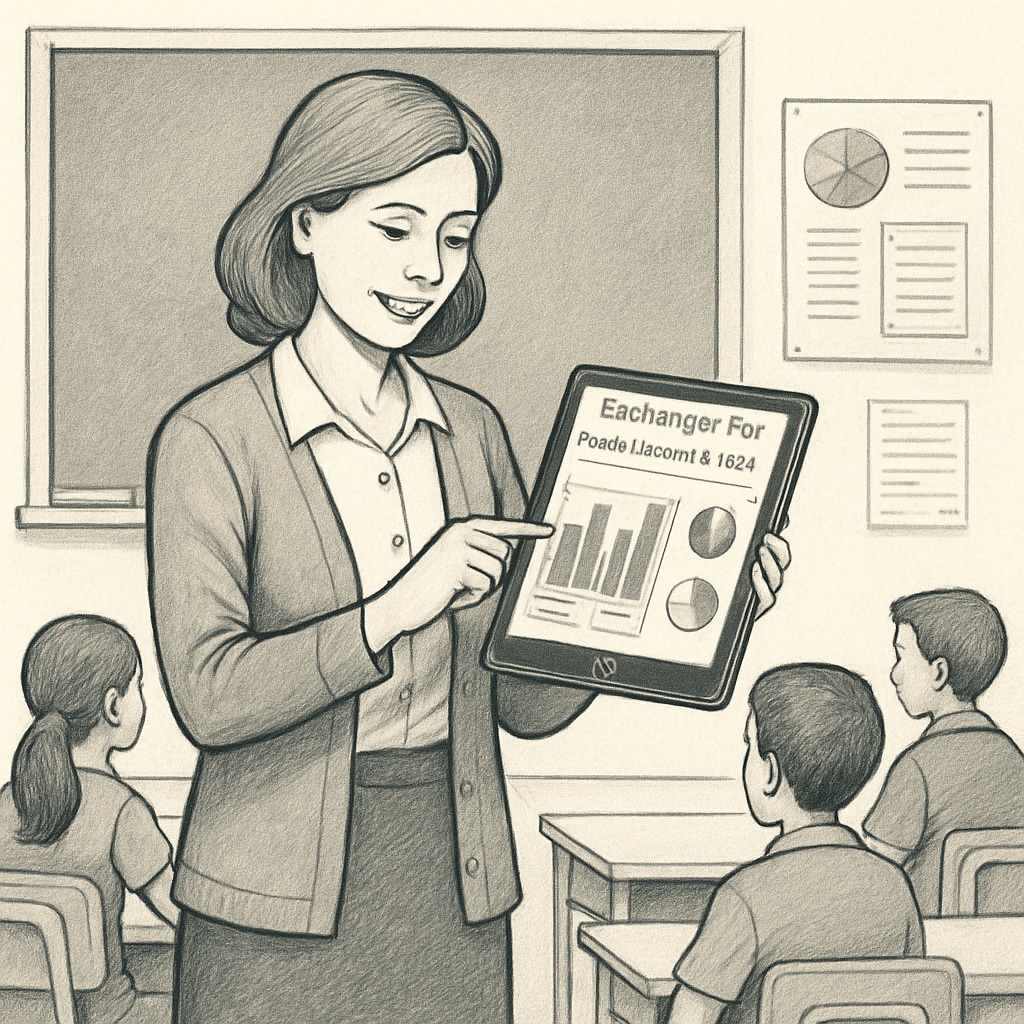 Teacher utilizing an education app for enhanced classroom engagement