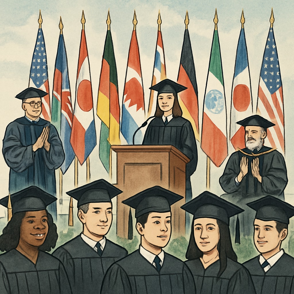 Graduation ceremony representing the success of pursuing a U.S. master's degree.
