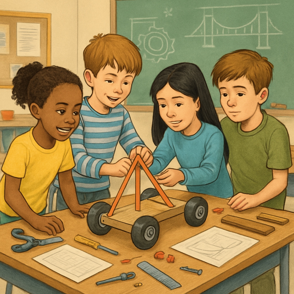 Students working together on a STEM project to develop engineering design skills.