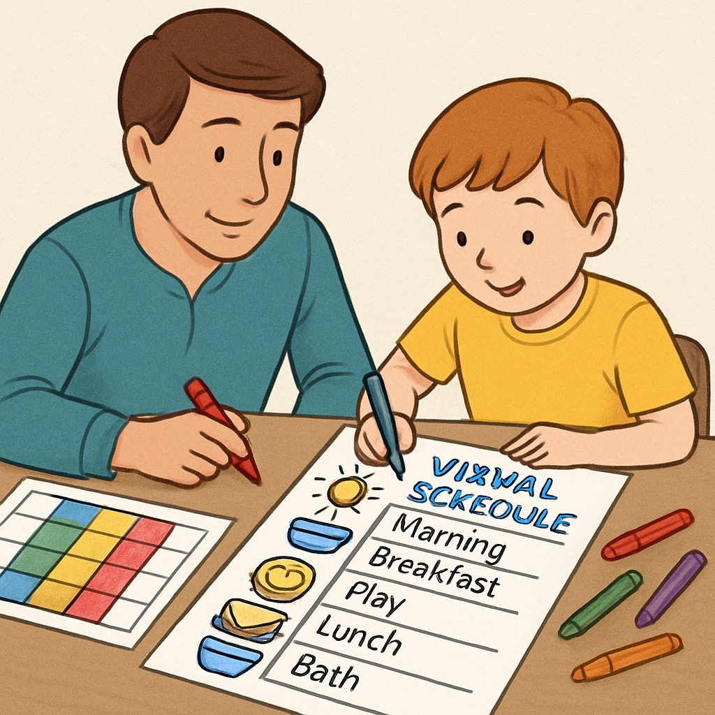 A family using a visual schedule to support executive function development.
