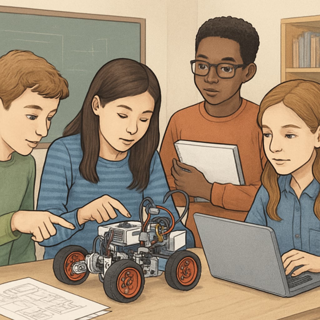 Students collaborating on a robotics project to enhance problem-solving and creative thinking.