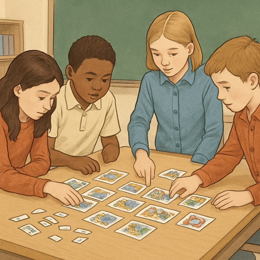 Small student groups working on Zoom activity to piece together visual puzzles.