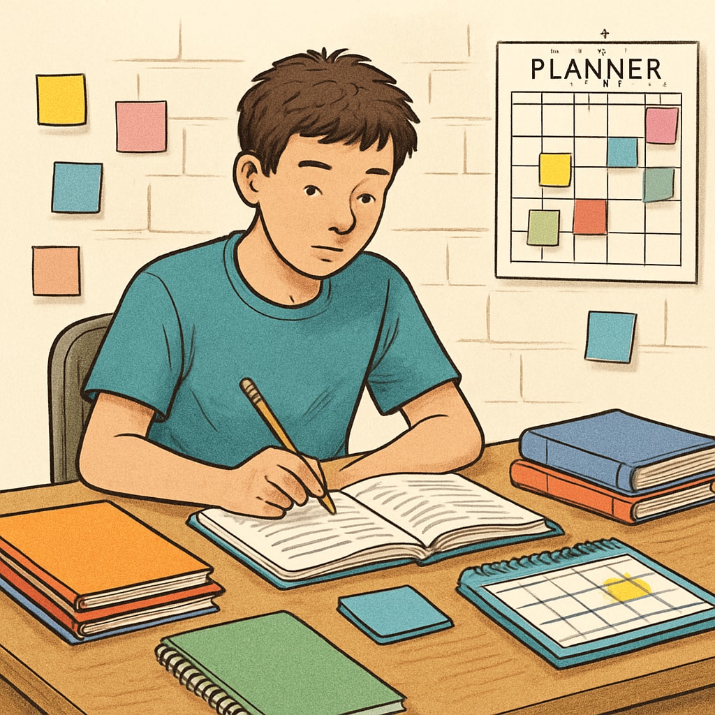 ADHD student focusing on credit recovery program with organizational tools