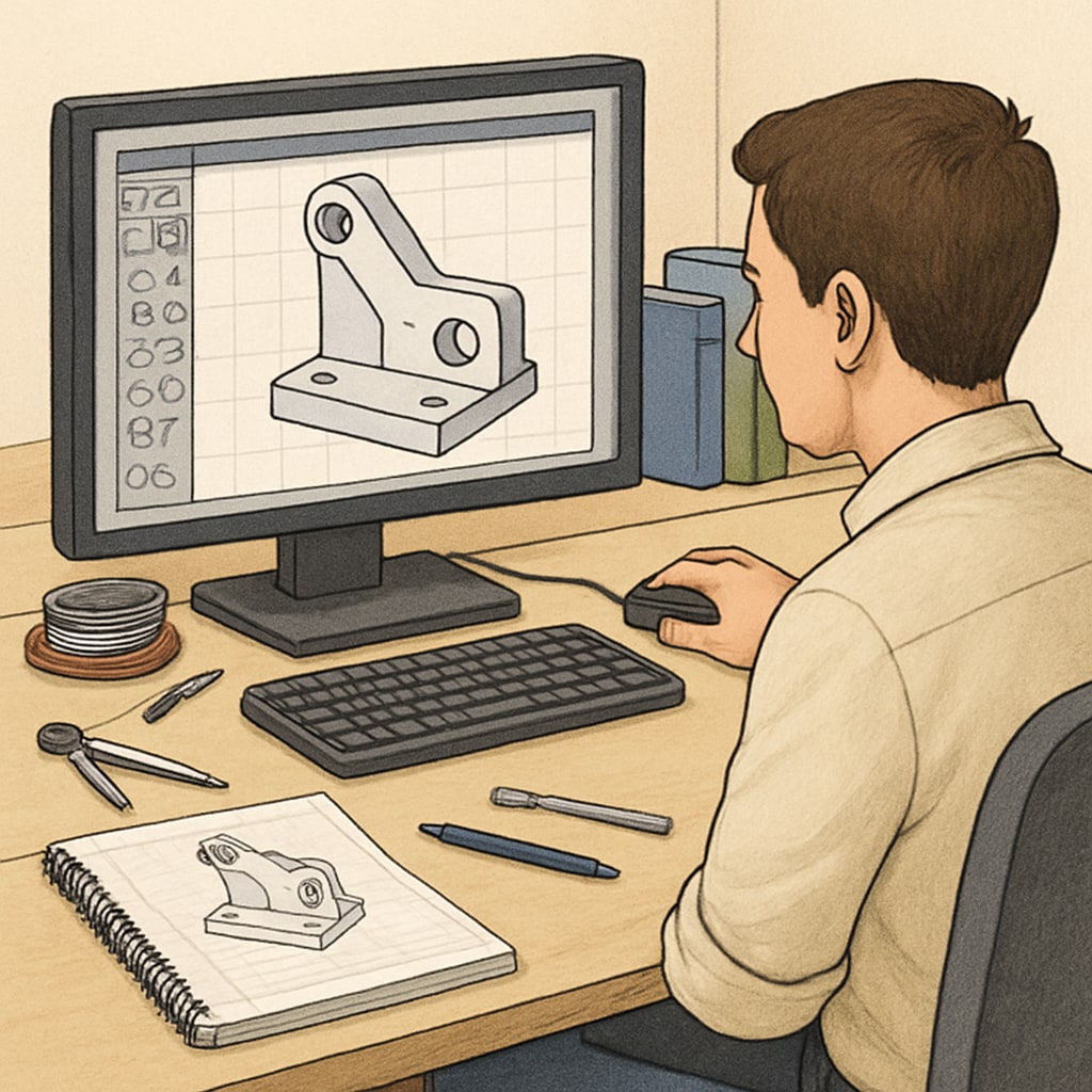 Engineering student using CAD software for prototype development.