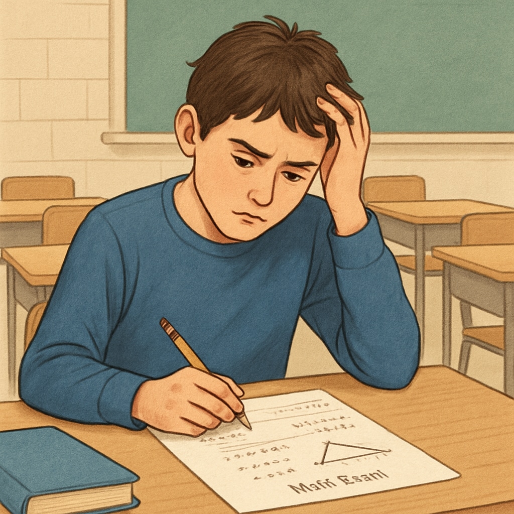 Student stressed over a math exam, illustrating math anxiety and exam pressure.