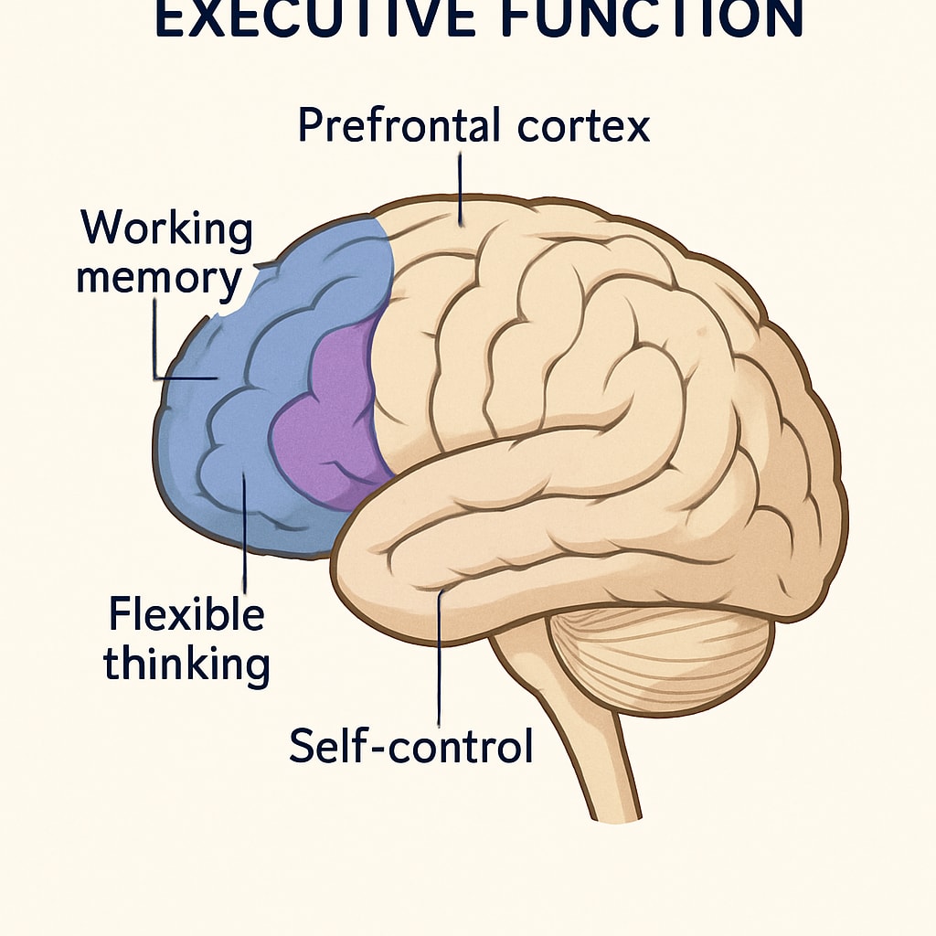 Brain regions involved in executive function for ADHD and ASD children.