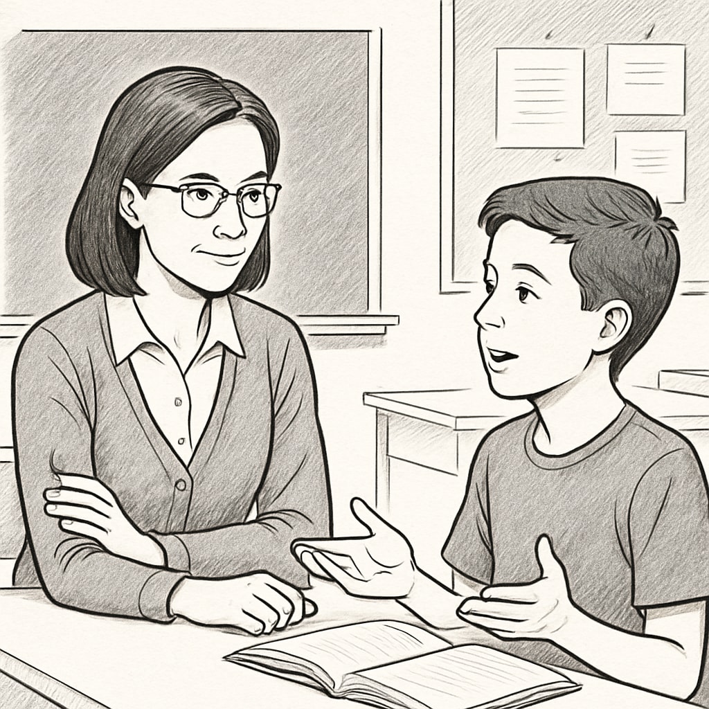 A teacher listening to a student to emphasize respect in education.
