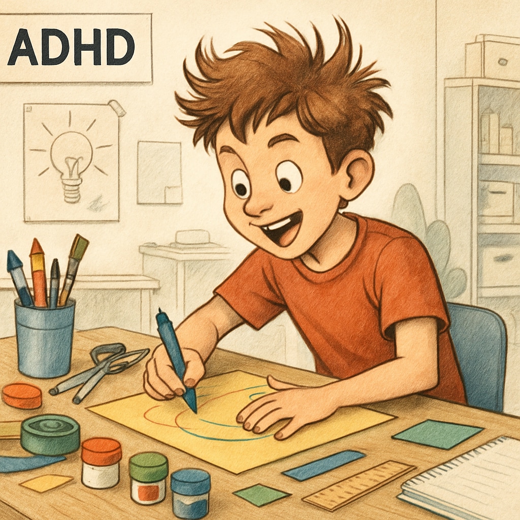ADHD student focused on a creative project, illustrating their unique potential.