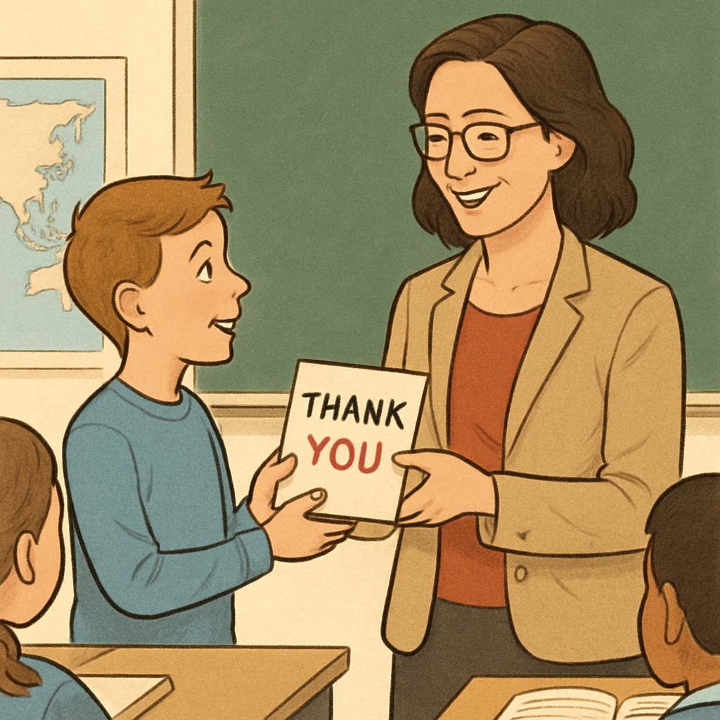 A student showing gratitude to their teacher for demonstrating respect and understanding.