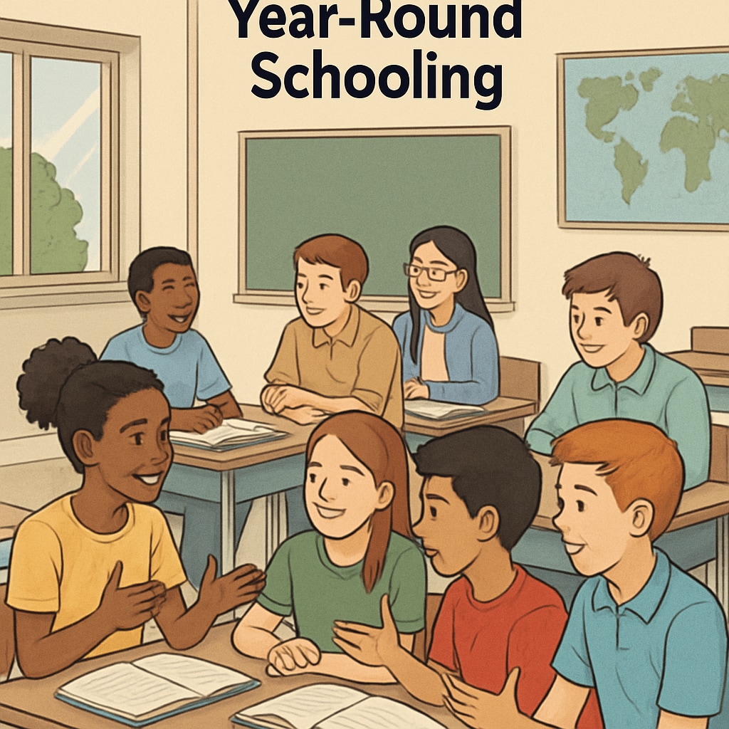 Students participating in discussions under the year-round schooling model to boost knowledge retention.