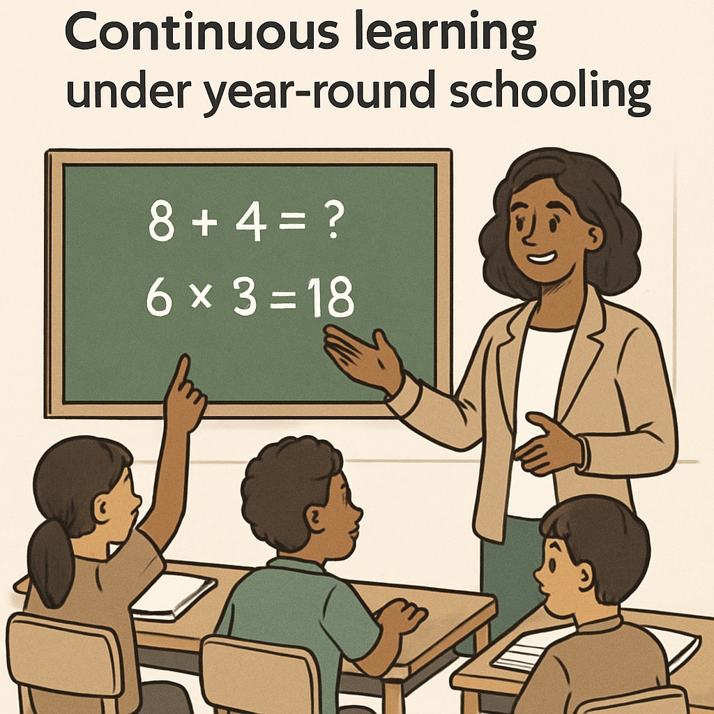 A teacher leading a math lesson during an intersession program under year-round schooling.