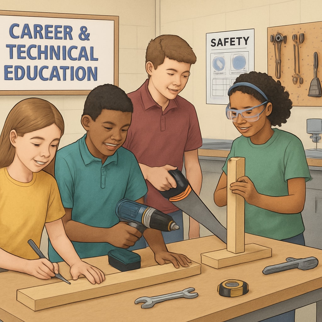 Students working on a vocational project in a classroom, illustrating CTE integration.