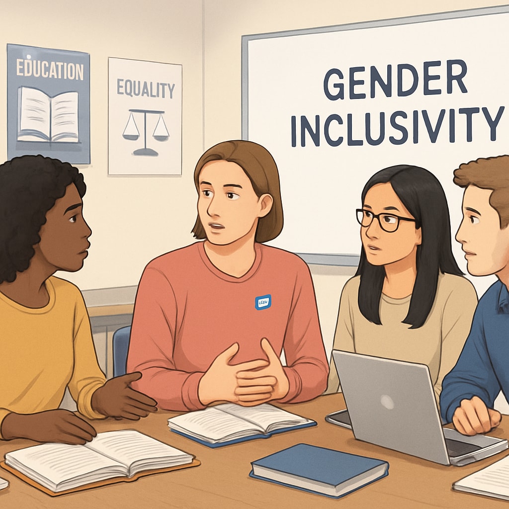 Students discussing gender inclusivity at Brown University.