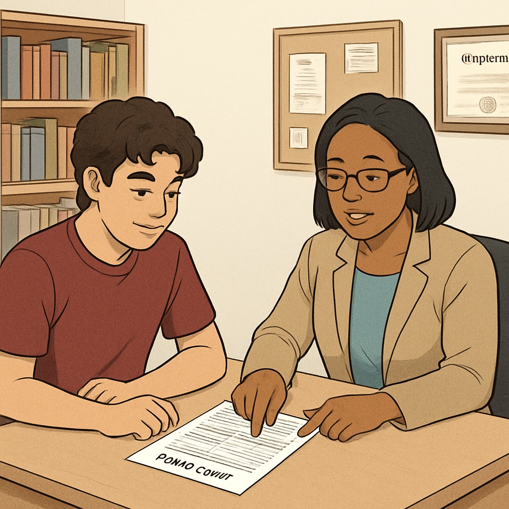 High school student discussing graduation credits with a counselor