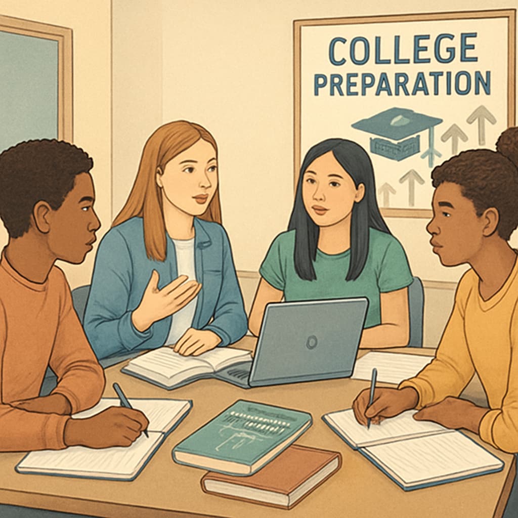 High school students in a seminar discussing preparation for higher education