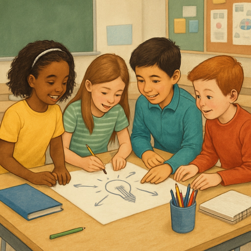 Students working on a collaborative project in a classroom, showcasing teamwork and creativity.