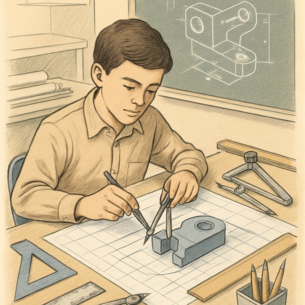 A student in a design engineering lab working on a technical project