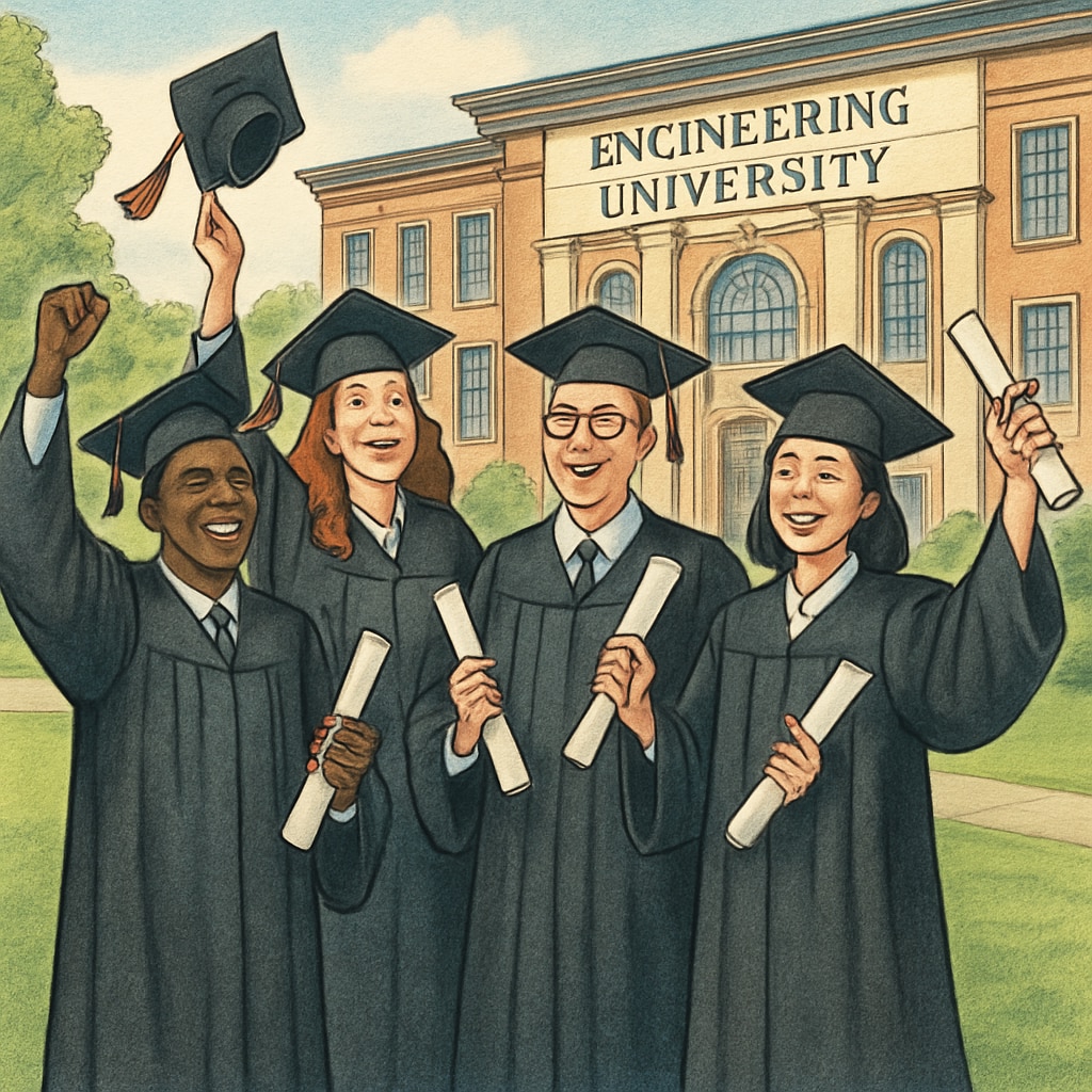 Graduates in caps and gowns celebrating their design engineering master's degrees