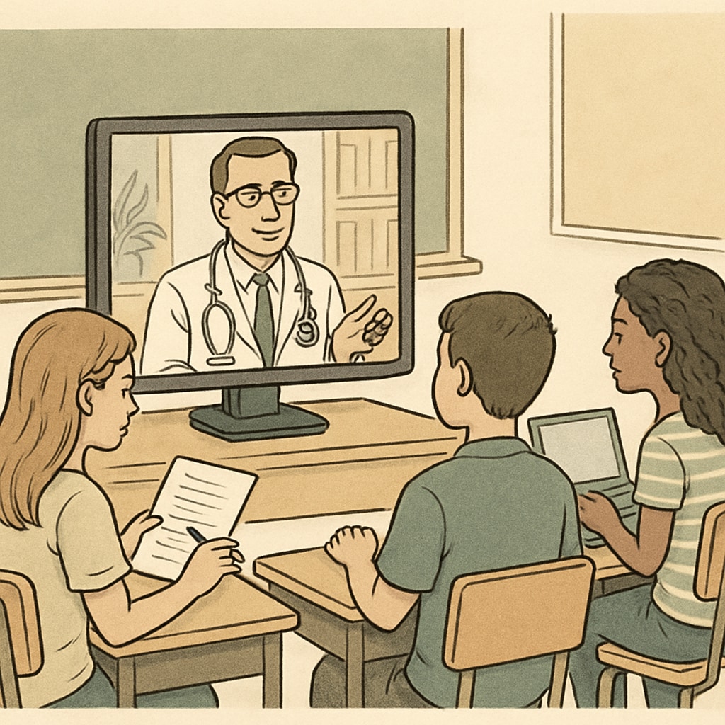 Virtual doctor interview with students as part of their school project.