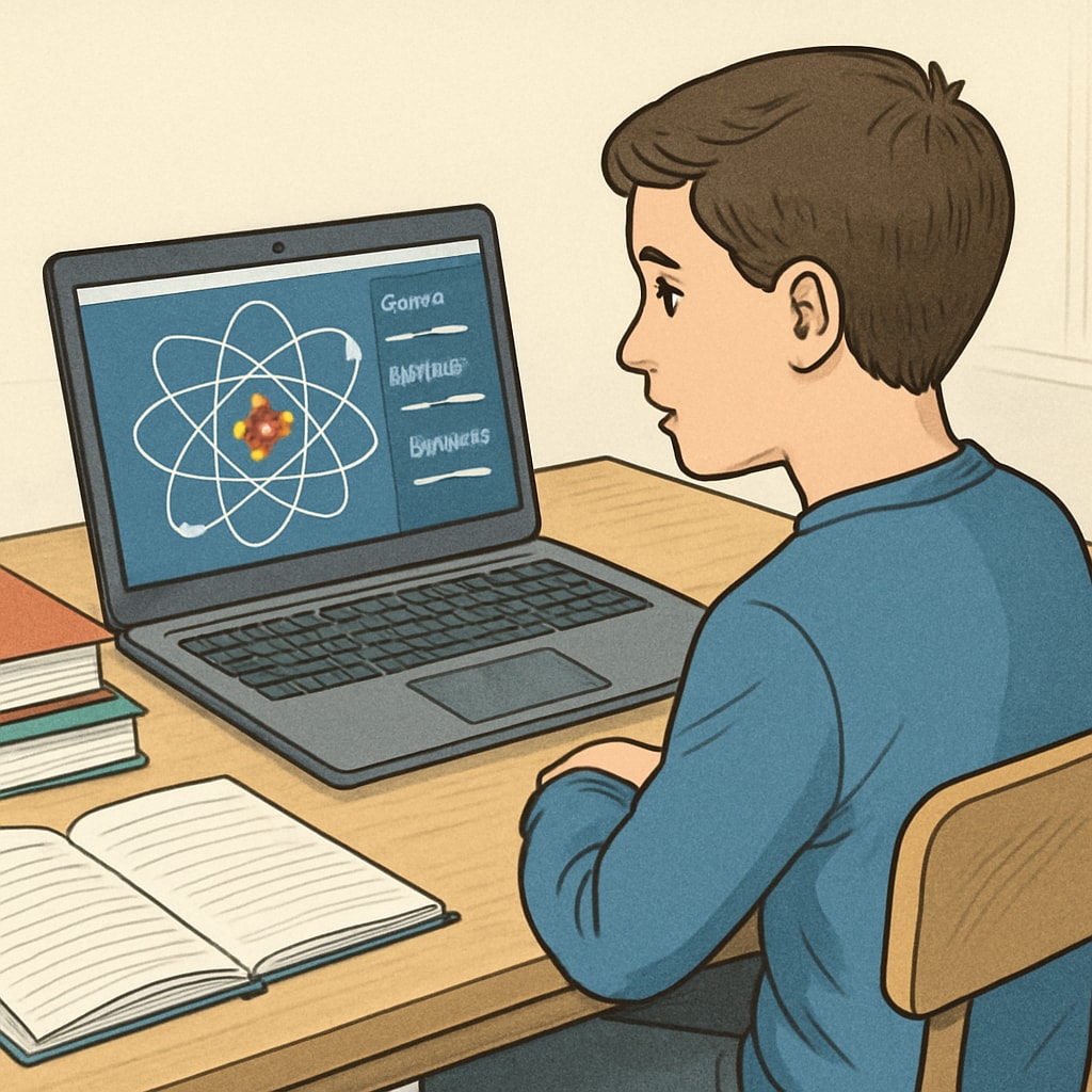 A student using science simulation tools for practical learning.