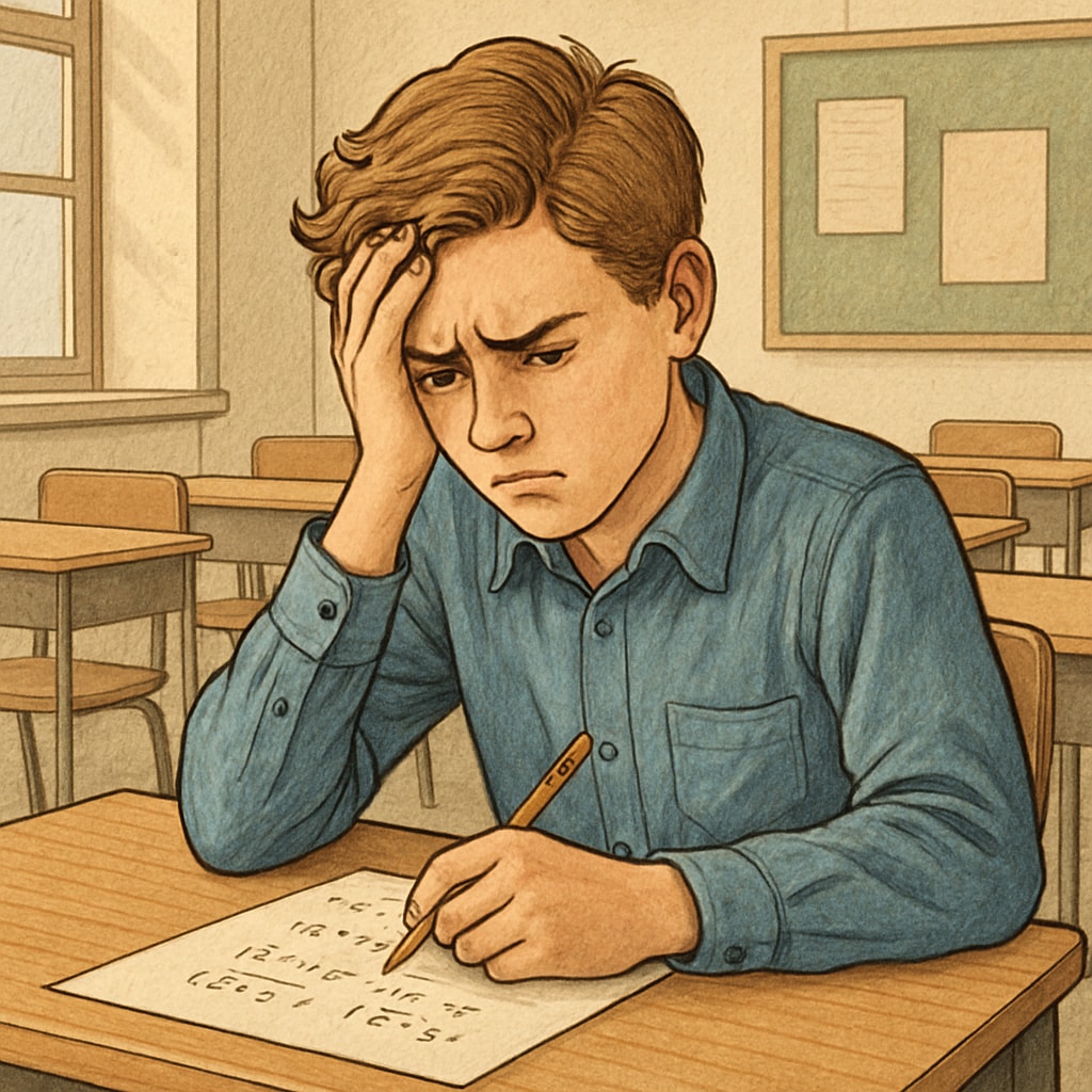 Student facing math anxiety during a multi-choice exam.