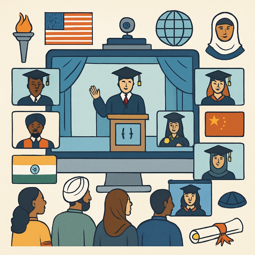 Virtual graduation ceremony for online computer science master's program.