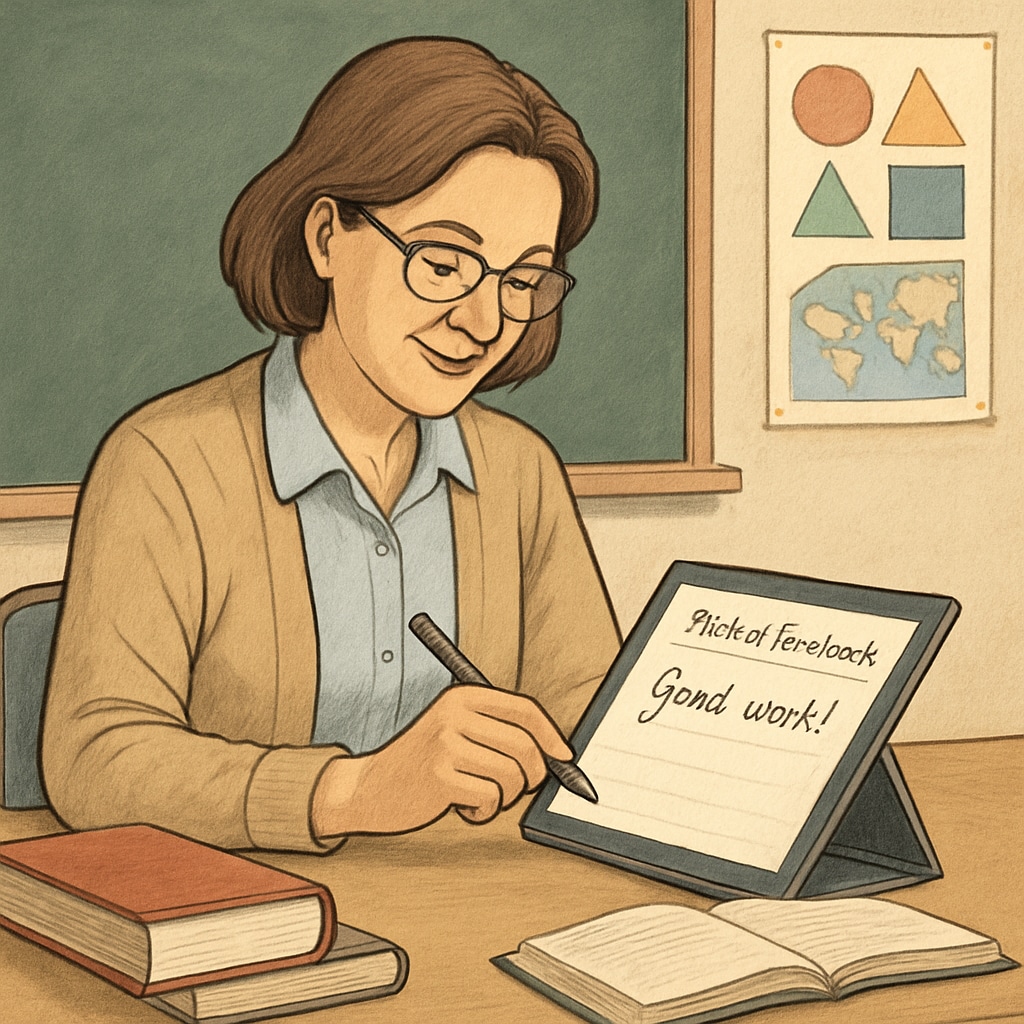 Teacher using WillowVoice speech-to-text for classroom feedback.
