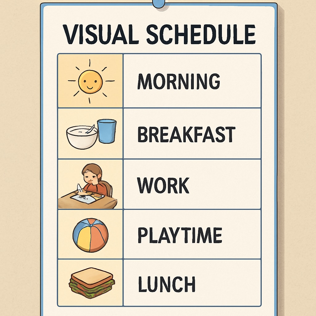 Visual schedule for daily routines to support executive function in children.