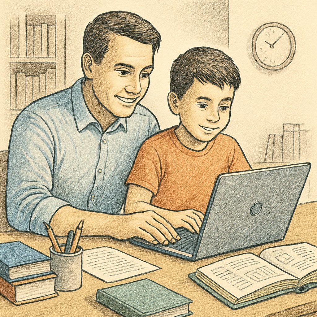 Parent and child exploring free educational websites for early education