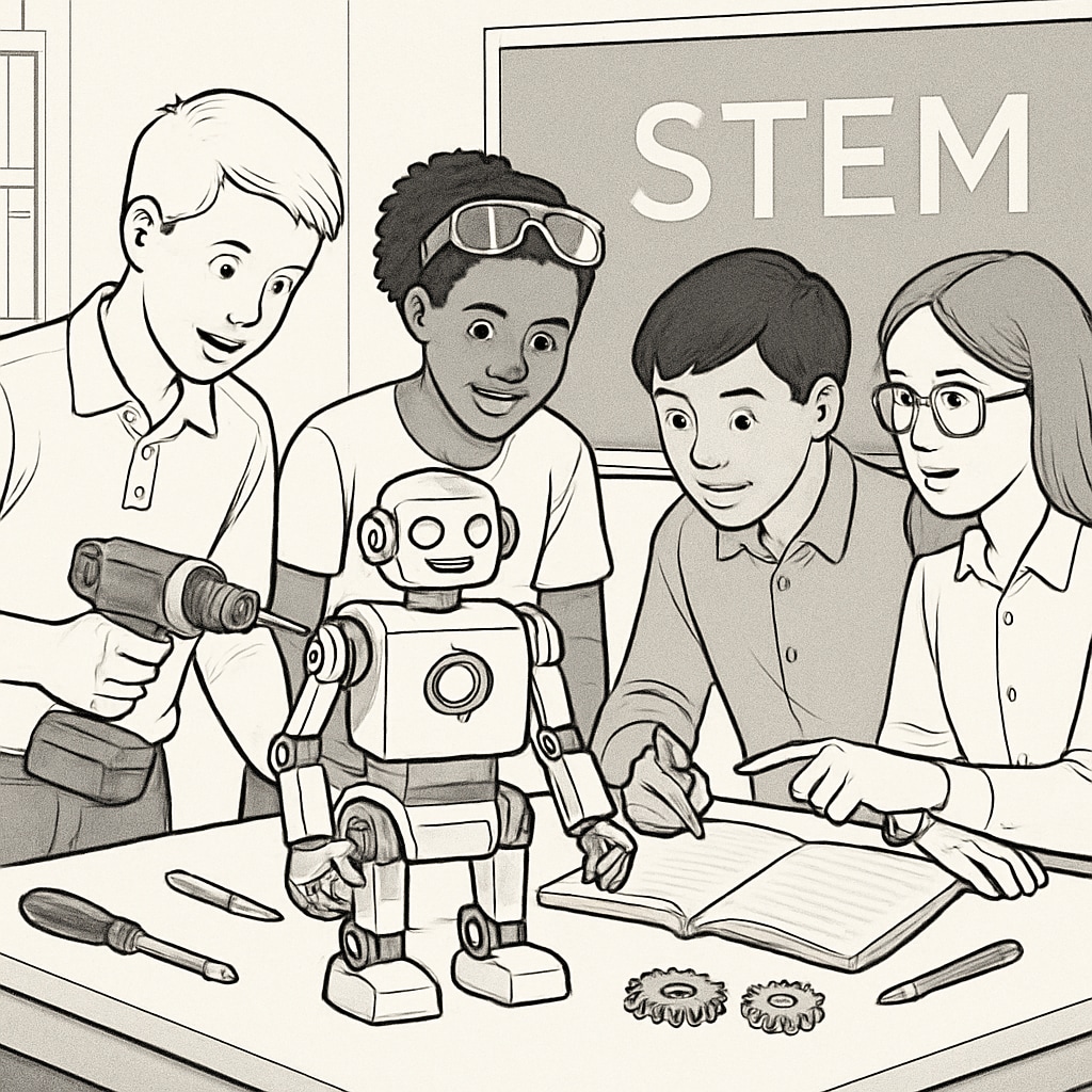 Students integrating vocational and academic skills in a collaborative STEM project.