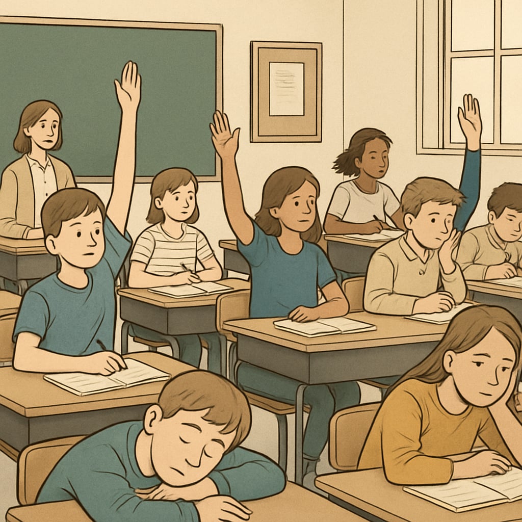 Students in a classroom, highlighting the challenge of boredom and disengagement.