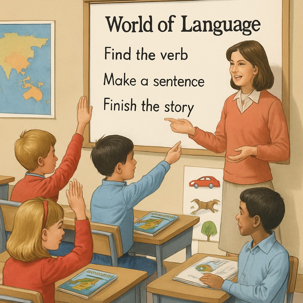 1980s classroom with students using the 