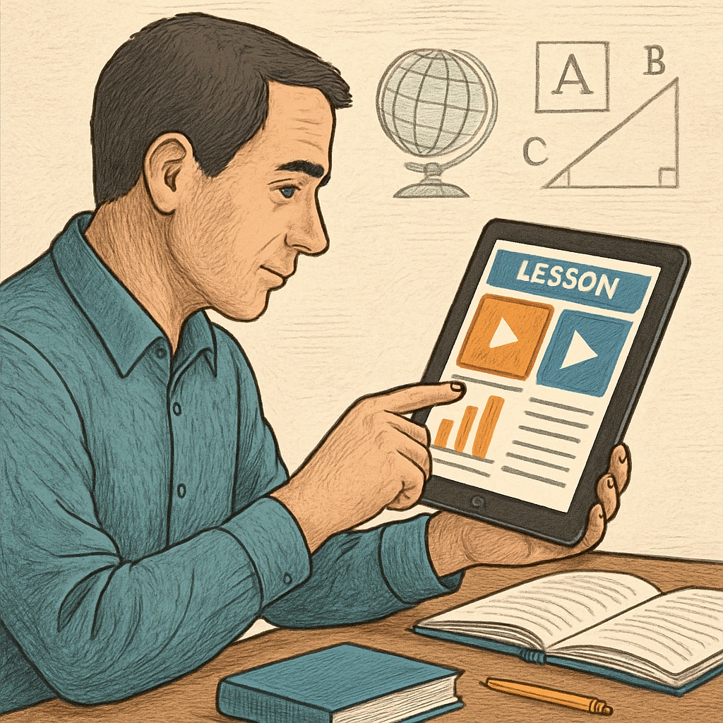 Adult learner using an educational app for self-learning.