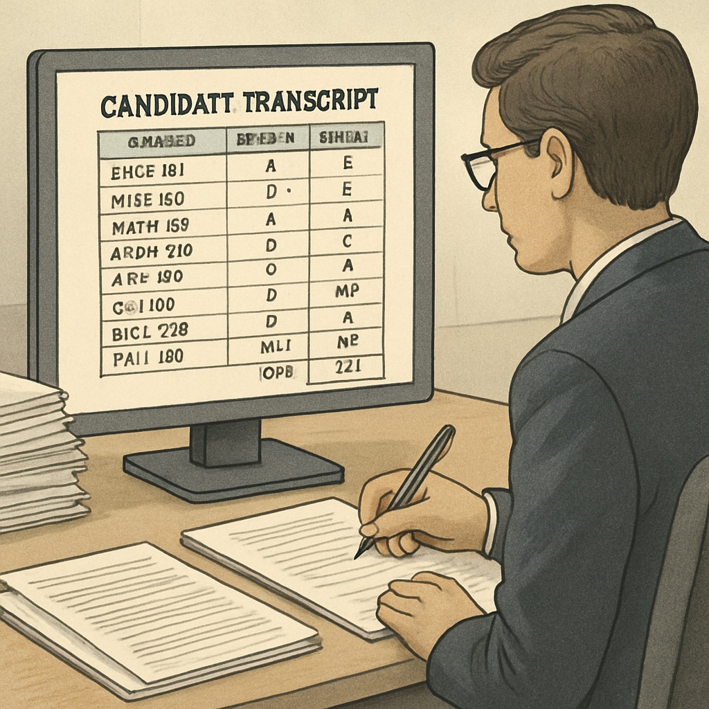 Recruiter reviewing transcript with mixed grading systems.
