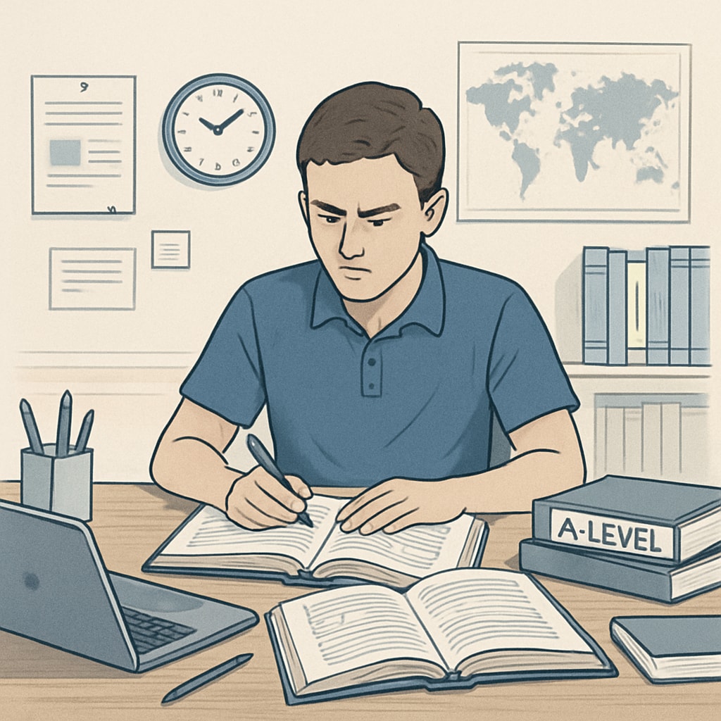 A student studying for A-level retakes, representing educational perseverance.