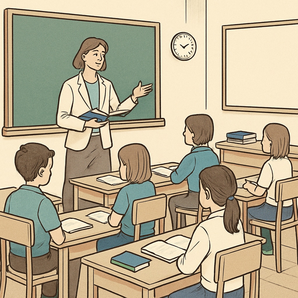 Structured learning in a classroom environment with teacher and students.