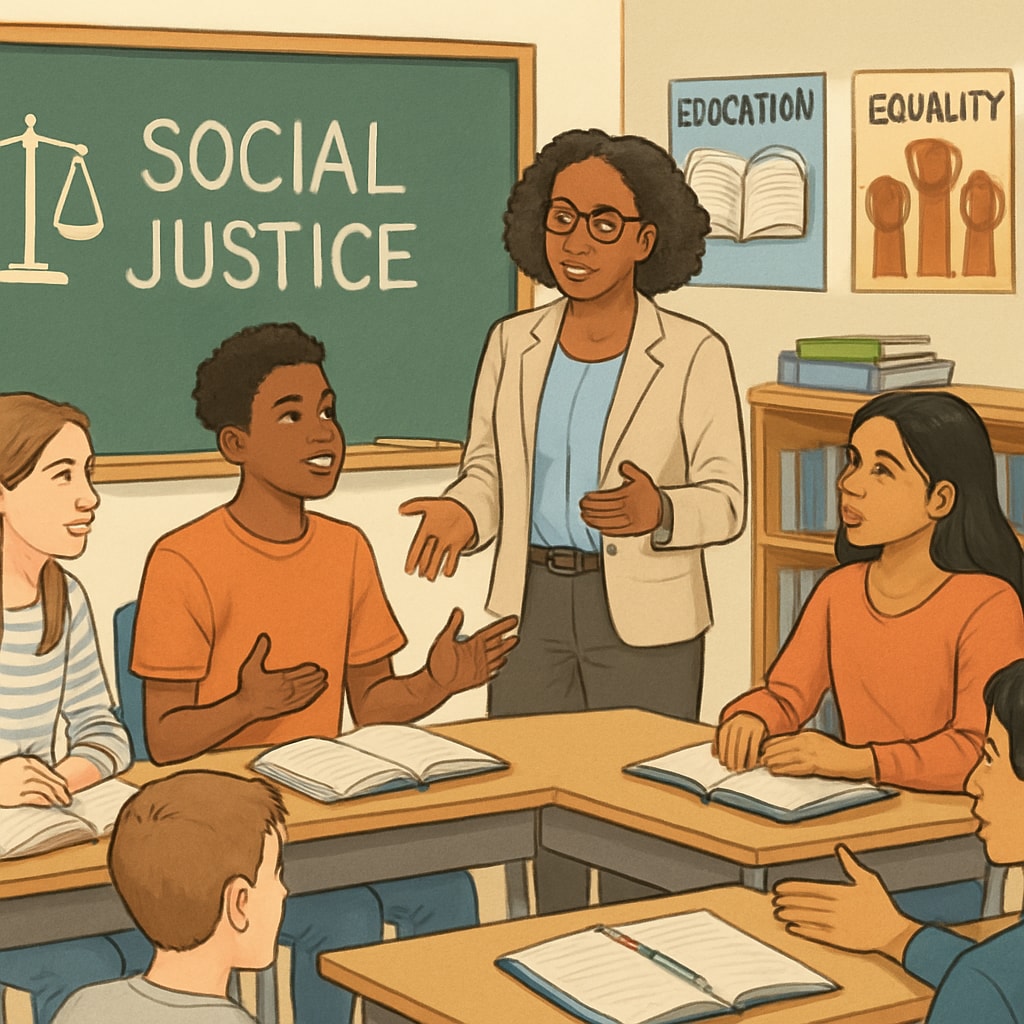 Students discussing social justice topics in a classroom, reflecting wokeness in schools.