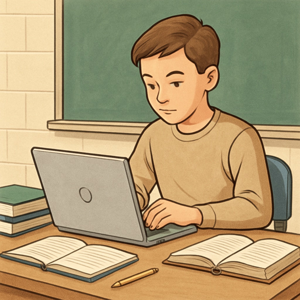 A student engaged in self-directed learning on a laptop.