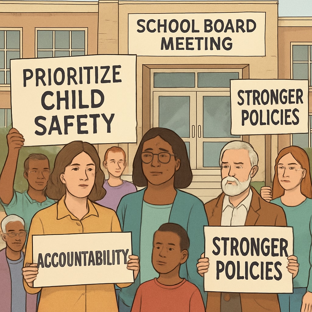 Community protest demanding child safety and stricter school board governance
