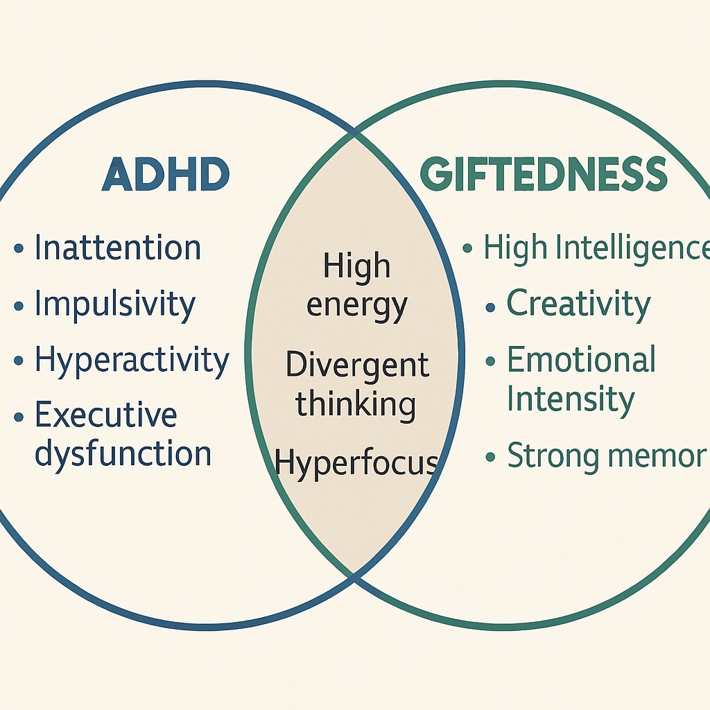 Diagram showing ADHD traits and their alignment with giftedness qualities.
