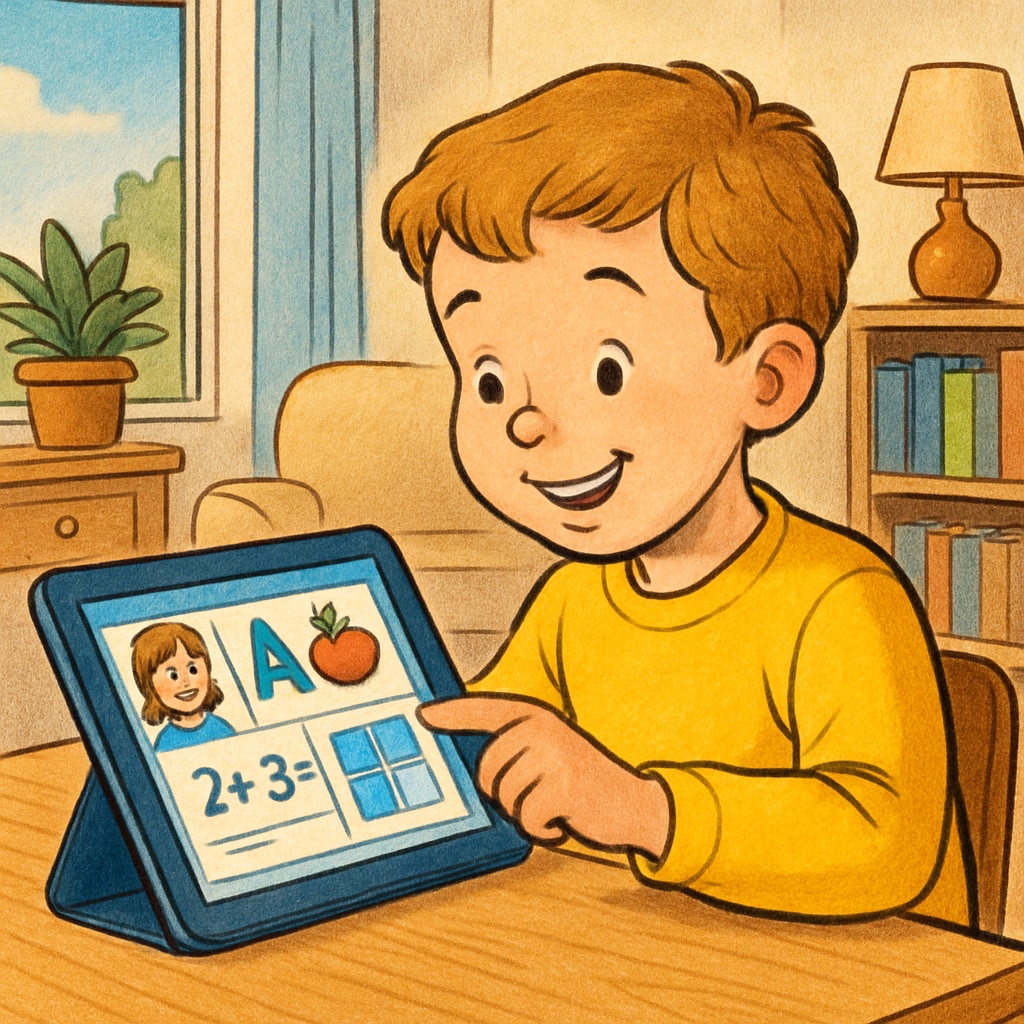 A child using a tablet to access free educational websites for summer learning.