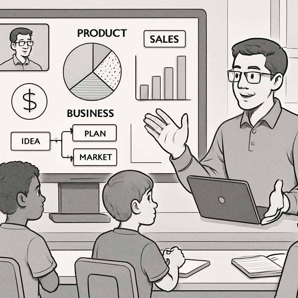 High school mentor teaching business concepts to youth in an online environment.