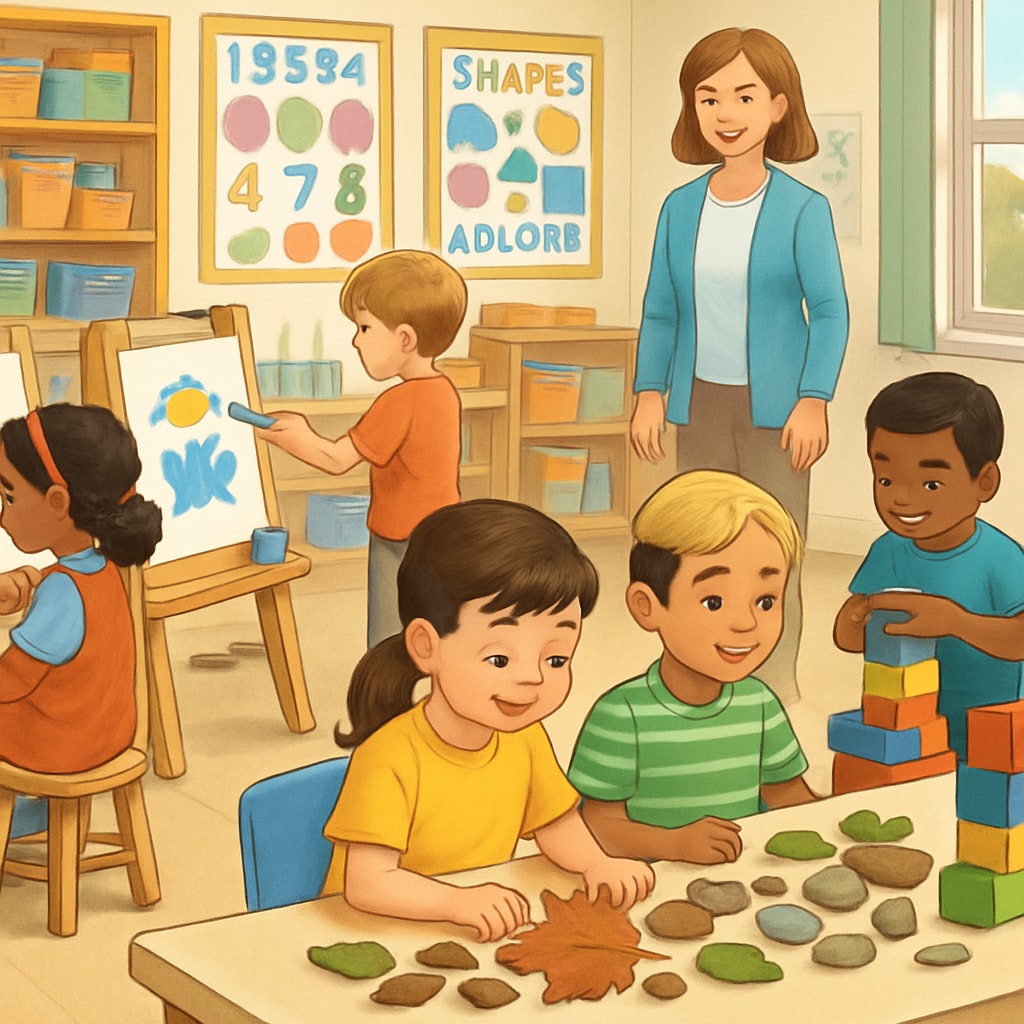Creative education for four-year-olds with hands-on activities in a classroom.