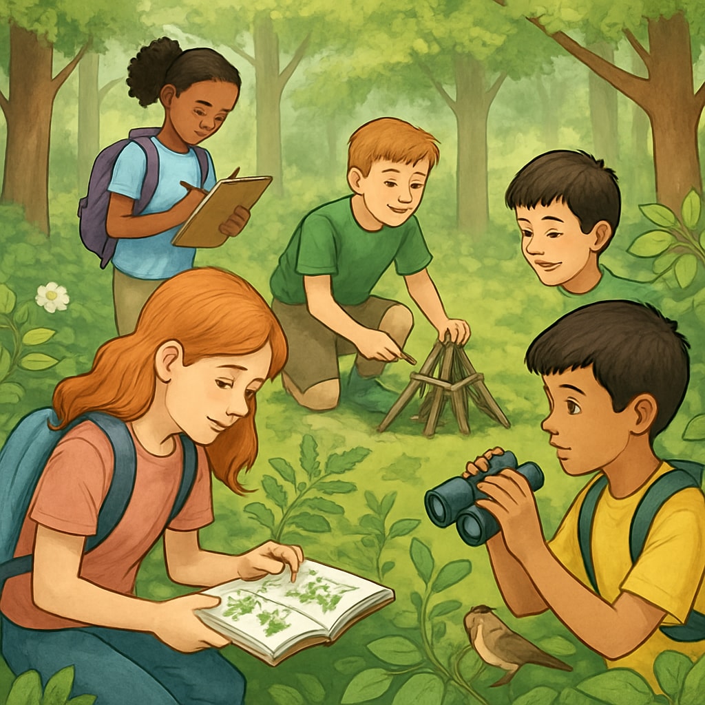 Outdoor learning activities for creative four-year-olds in a forest.