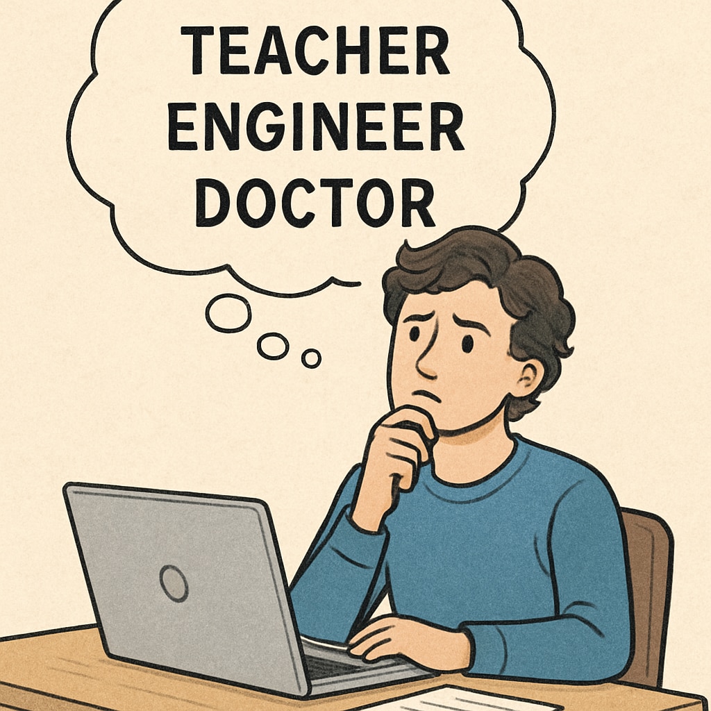 Young adult considering career and educational choices after university dropout.