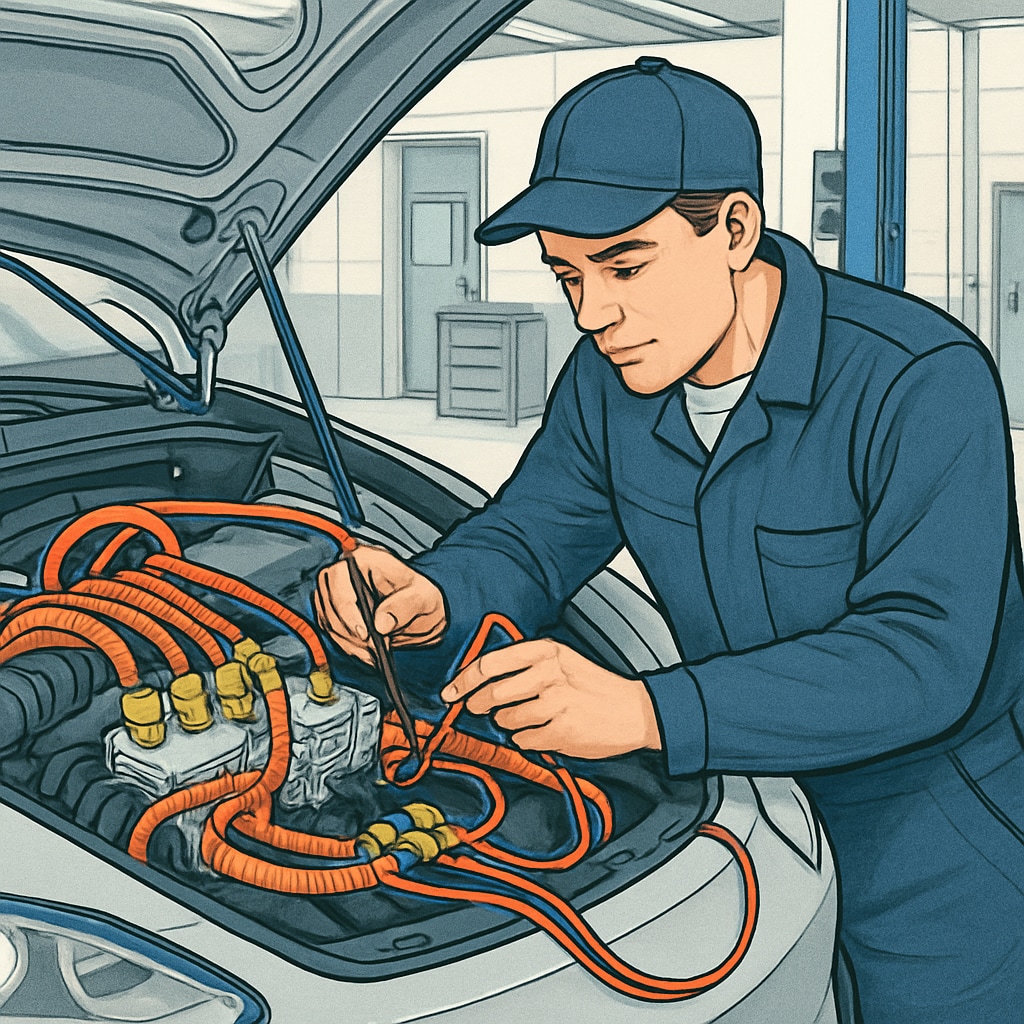 Electrical apprenticeships in automotive industry showcased through EV wiring work.