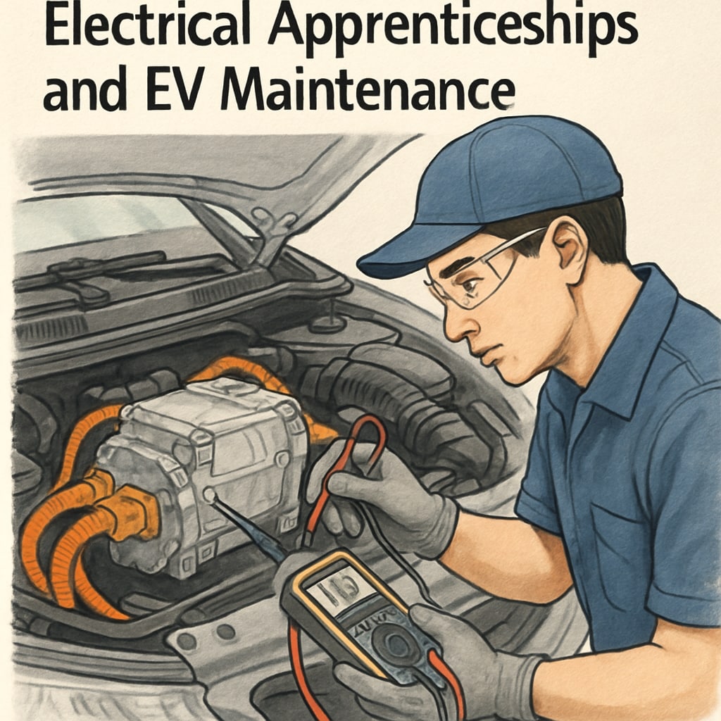 Electrical apprenticeships and automotive industry skills displayed via EV motor diagnostics.