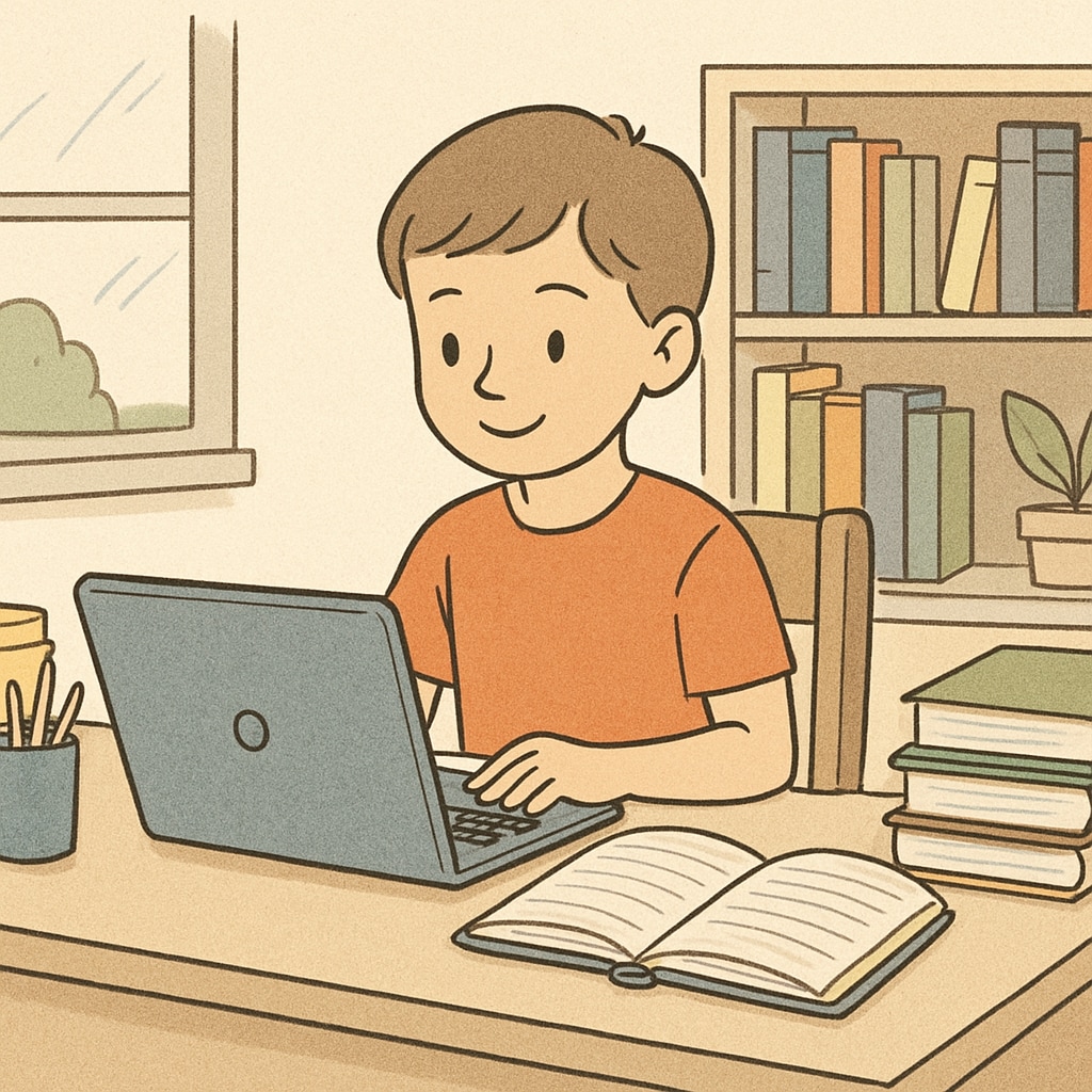 Self-learning environment with child studying independently.