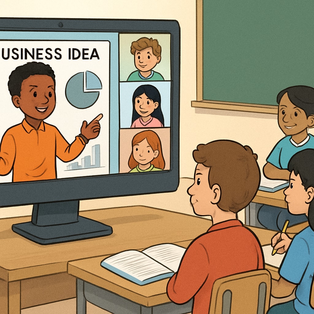 A student presenting their business idea during SkillSpring’s virtual entrepreneurship class.