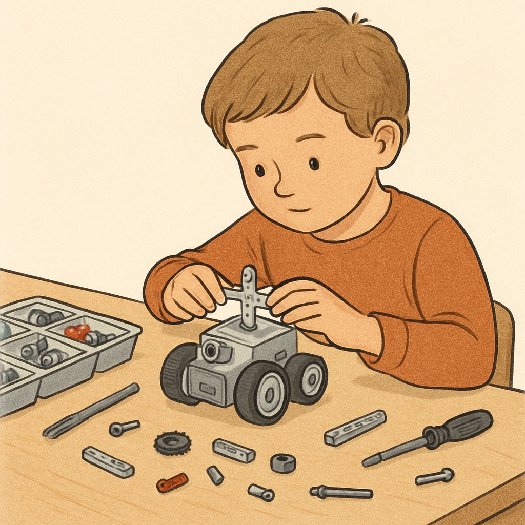 A child engaging in STEM education with a robotics kit to encourage creativity.